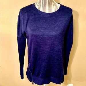 Active Life Sweater Medium Dark Blue Ribbed Cuffs Collar Hem Zip Down Sides